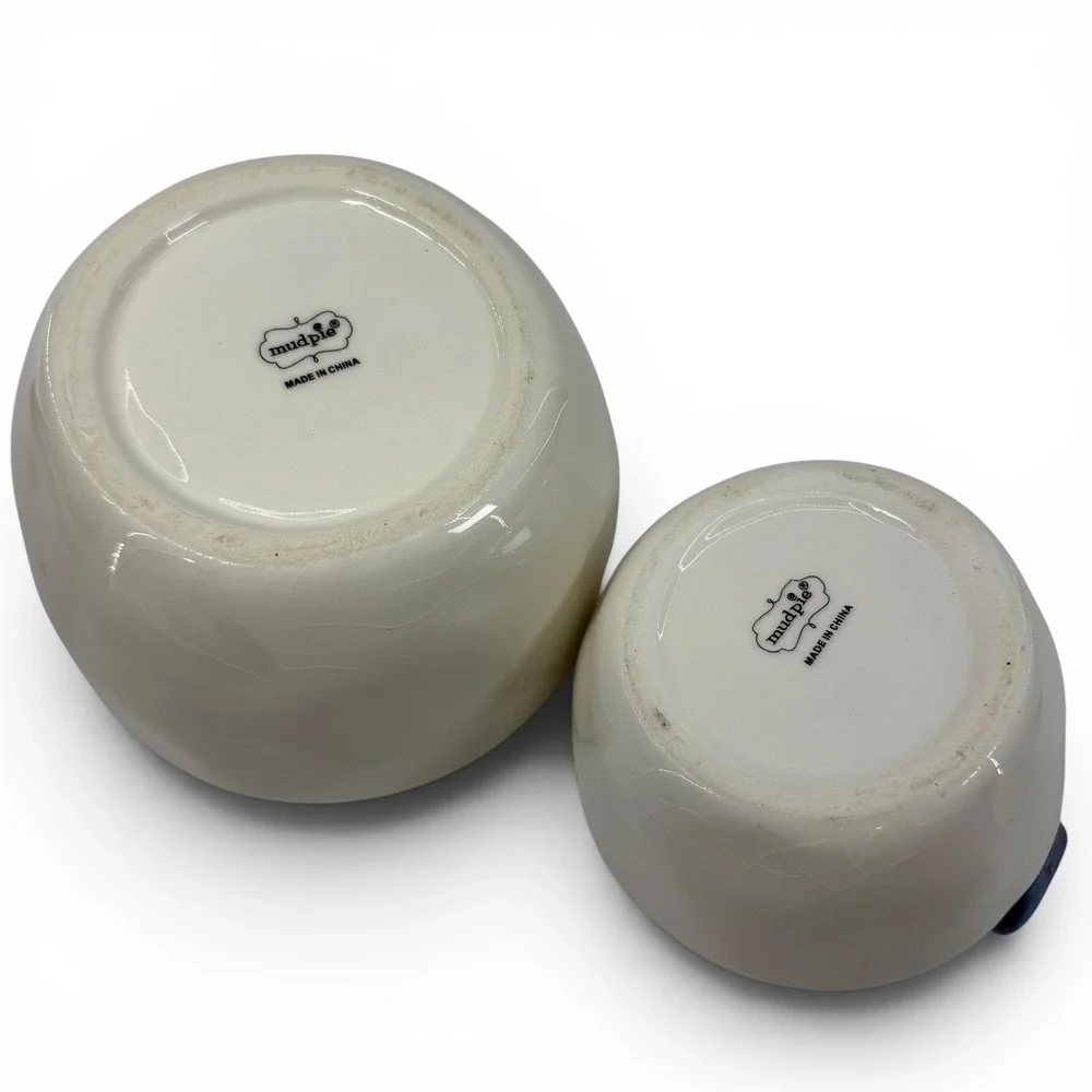 Mud Pie Skinny Dipping Trout and Sailboat Ceramic Dipping Bowl Set 2 Piece